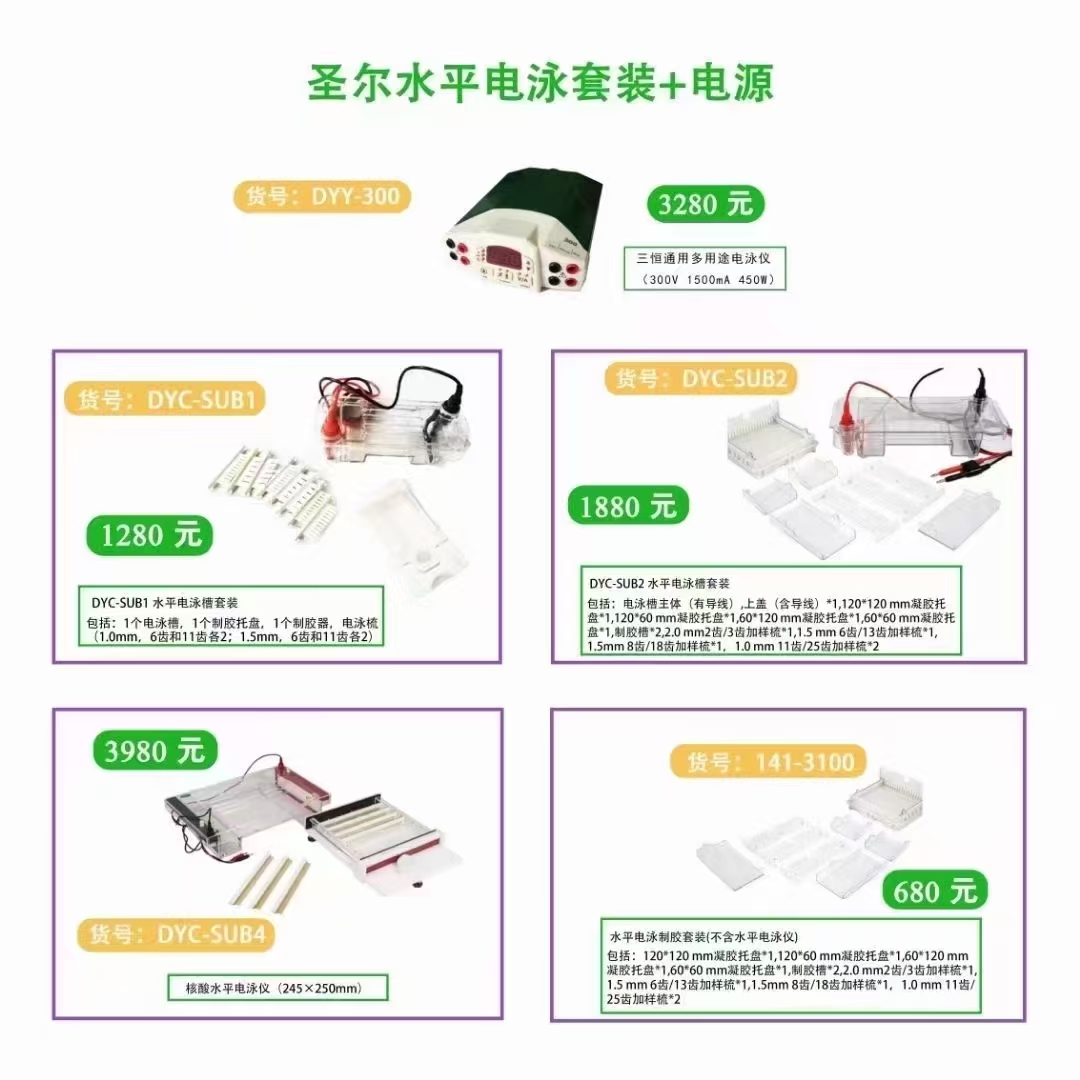 水平电泳槽套装含配件1个电泳槽，1个制胶器，5个制胶托盘，10个电泳梳Horizontal Electrophoresis Systems